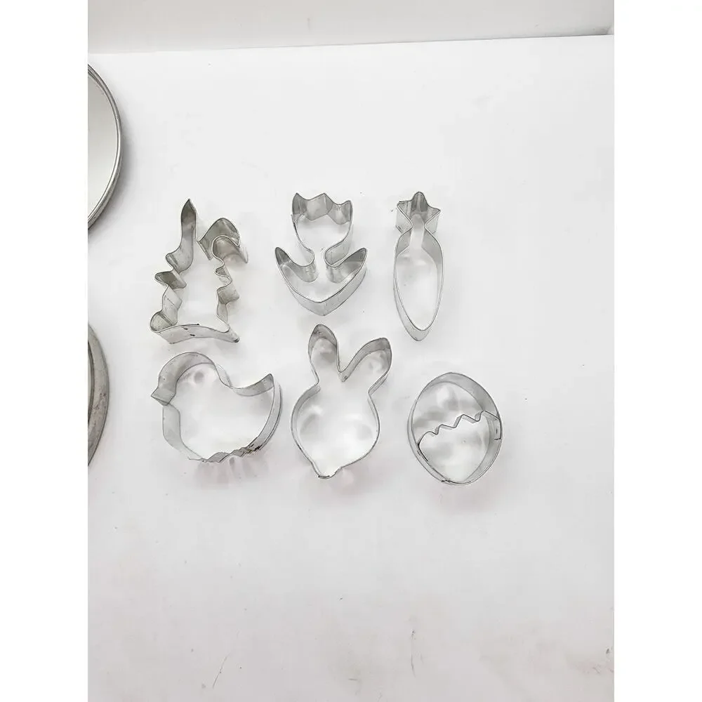 Easter Metal Mini Cookie Cutters Set Of 6 With Tin Bunny Eggs Animal Shapes